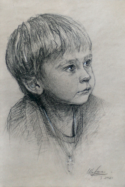 Портрет детский этюд графика рисунок Ванечка